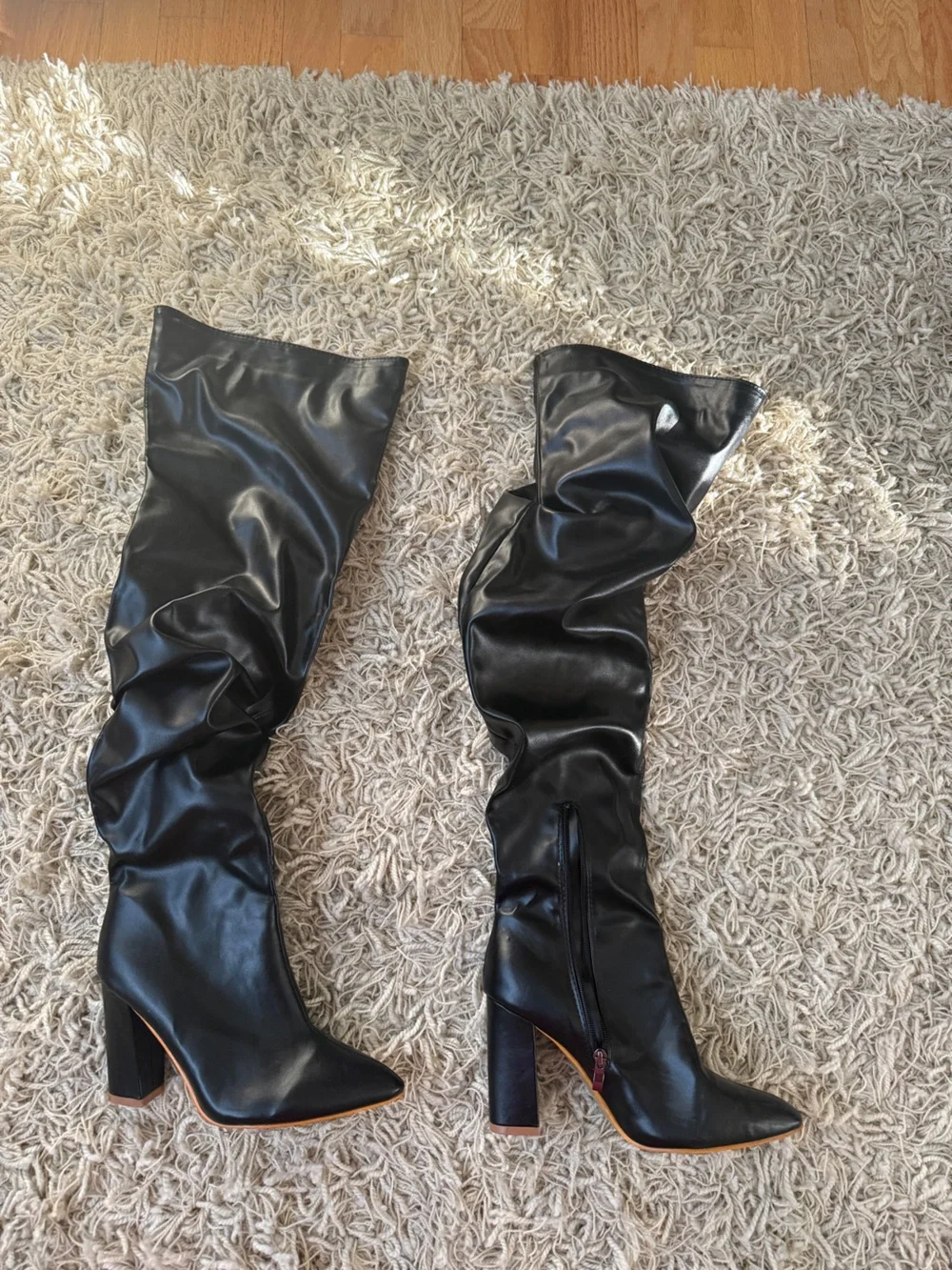 Fashion Nova Black Over-the-Knee Slouchy High Heel Boots